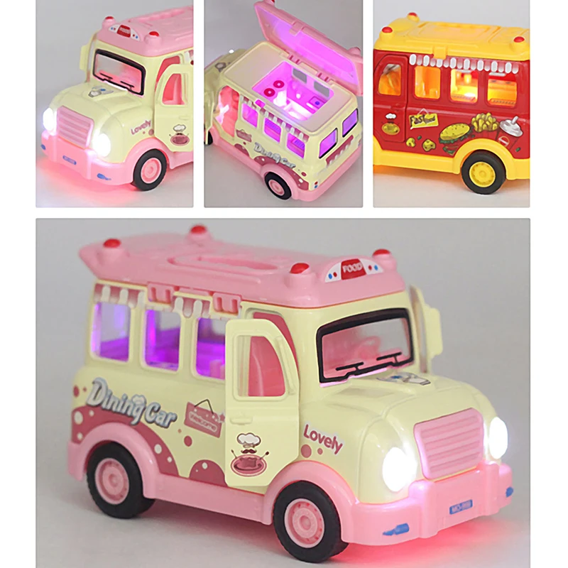 

1:32 Cartoon Fast Food Truck Sound And Light Pull Back Simulation Model Vehicle Car Toy Children Boys Gift With Battery CT0250