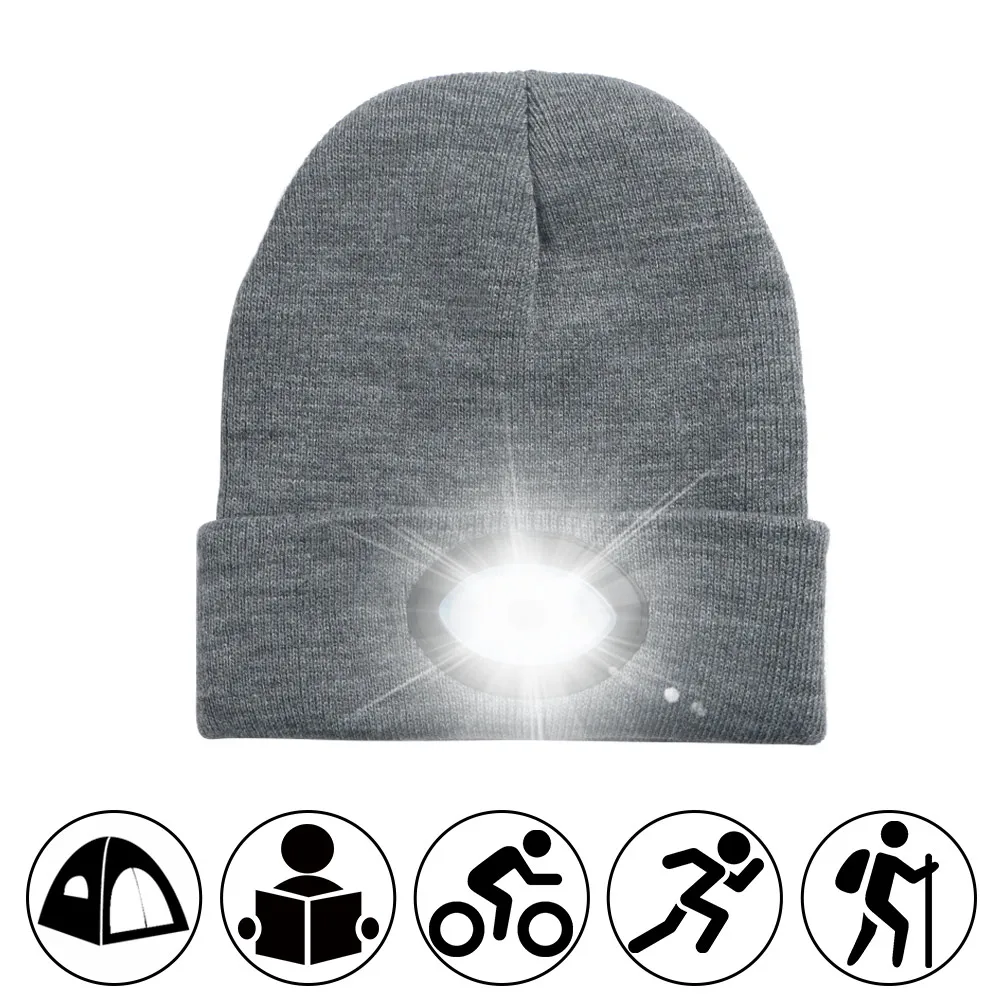 Grey light cap USB Перезаряжаемый 6 светодиодный налобный фонарь вязаная шапка светильник для кемпинга рыбалки бег Hands Free Flash светильник вязаный колпачок светильник ing головной светильник - Испускаемый цвет: Grey light cap