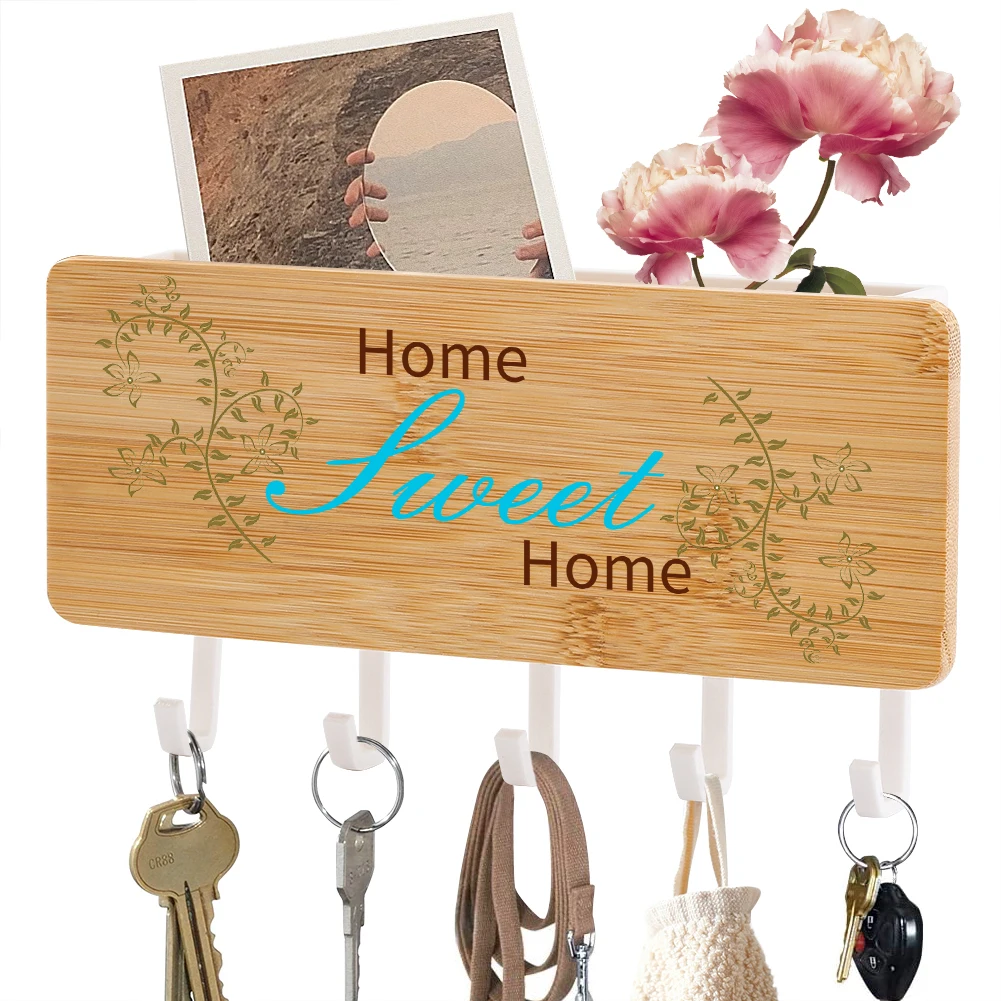 

Home Sweet Sign Wooden Key Holder Wall Decor New Type Practical Household Storage Box With 5 Hanging Hook Decoration Accessories