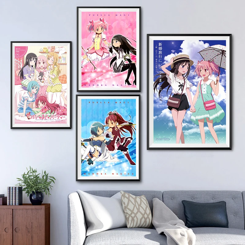 Аниме-фигурка Puella Magi Madoka Magica Heroine Girl постер с атласом живопись украшение Kawaii Декор