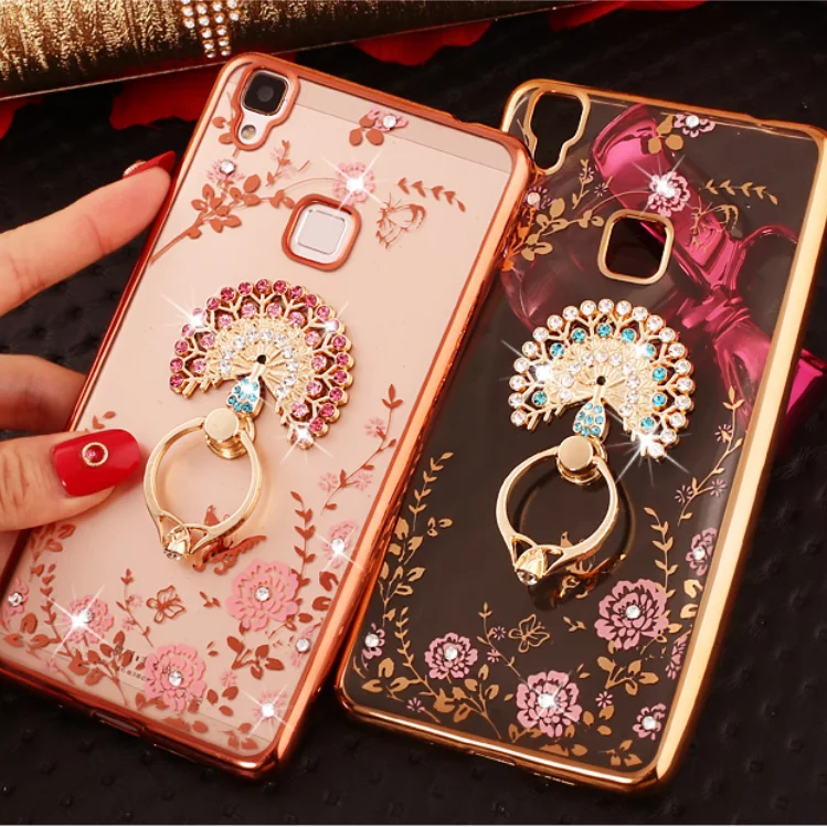 Bling палец кольцо кошка Павлин Из алмазов сверкающих держатель чехол для телефона