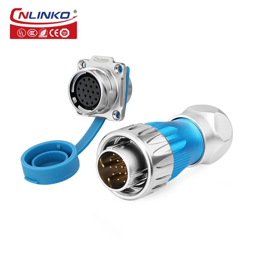 

Cnlinko Metal Quick Lock High Voltage Cable Connector M24 5A DC Power Plug Socket 19 Pin IP67 Waterproof Connectors