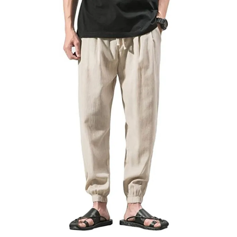 

Мужские брендовые Оригинальные Модные Повседневные Дышащие льняные однотонные брюки, повседневные брюки, тренировочные штаны в стиле хип-...