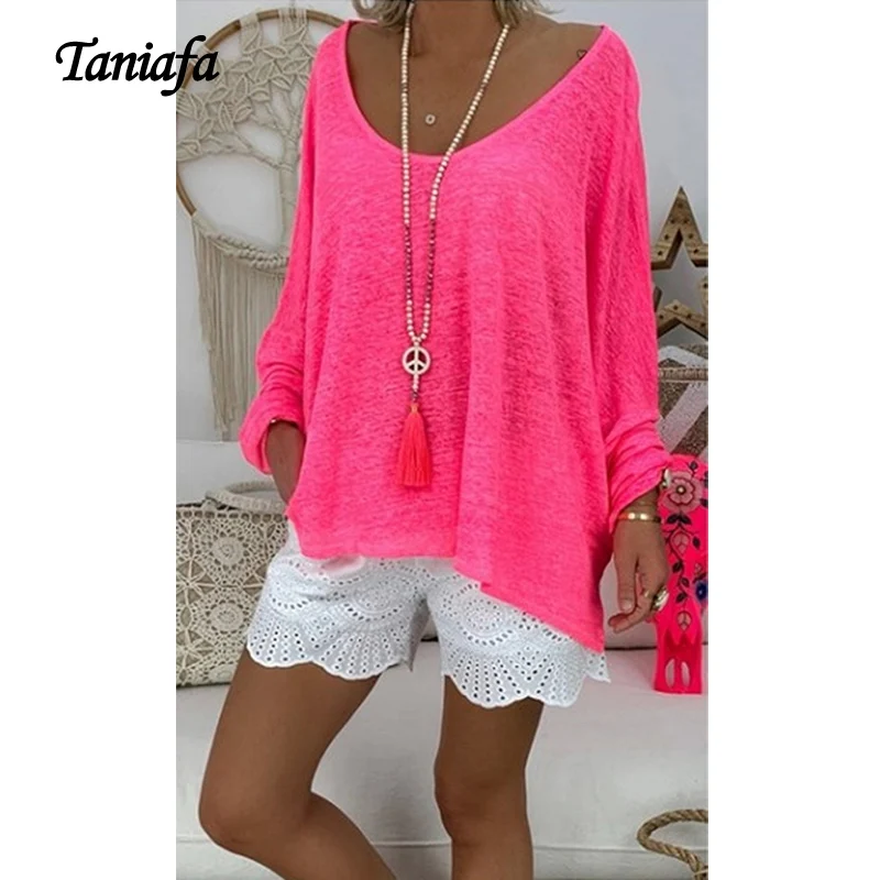 Taniafa/большие размеры модные женские топы весна осень свободные футболки с