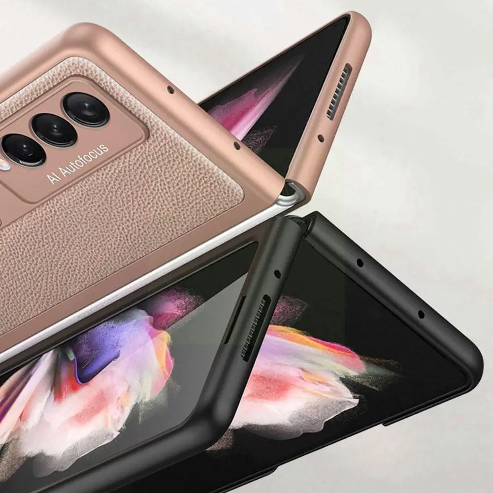 

For Z Fold3 Ultra-thin Mobile Phone Case New Plain Protective All-inclusive Pure Cover Folding Leather Creative Screen Colo P3P4