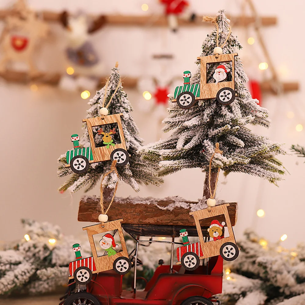 

Embellishment Wooden Pendant 4pcs Christmas Car Decor Wooden Ornaments