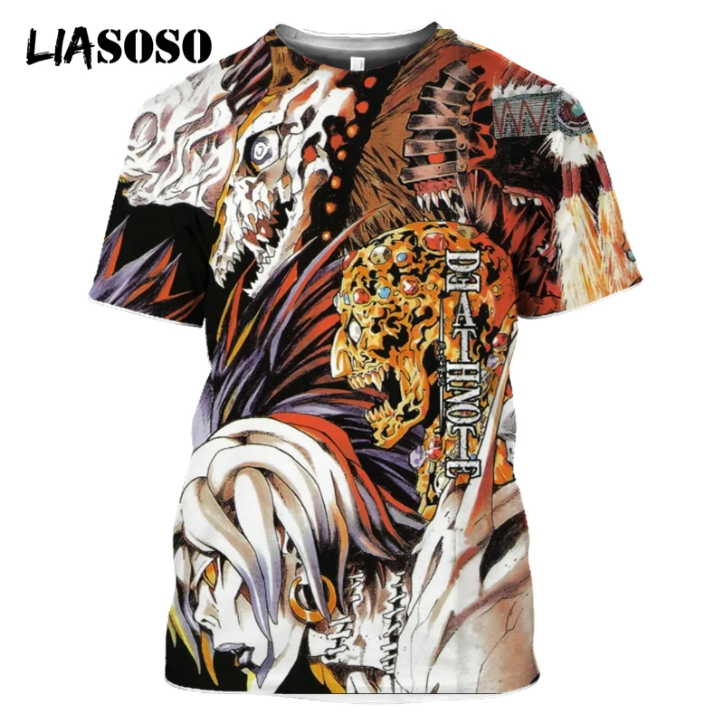 

LIASOSO 3D Print Women Men Japan Anime Death Note Black Tshirt Summer T-shirt Hip Hop Pullover Harajuku style Short Sleeve Top