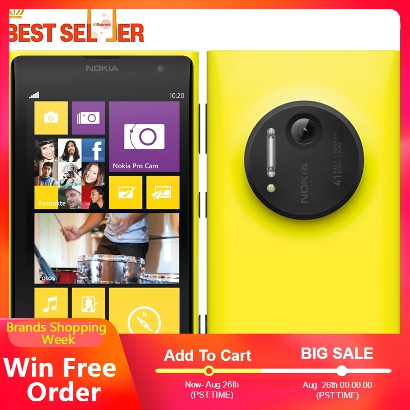 Оригинальные разблокированные смартфоны Nokia Lumia 1020 Windows Phone 32GB камера 41MP gps Wifi 4 5