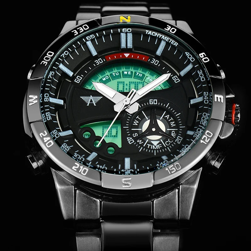 Мужские кварцевые часы с двойным жк дисплеем и датой|watch brand|watch forwatches for men |