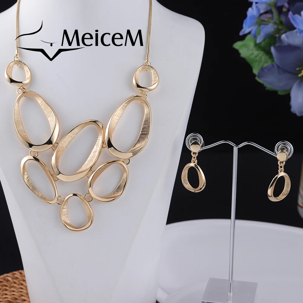 

MeiceM 2021 Trendy OvaI Alloy Chain Necklaces Set Classic Enamel Geometry Necklace Women's Chokers Necklaces for Girls Dress