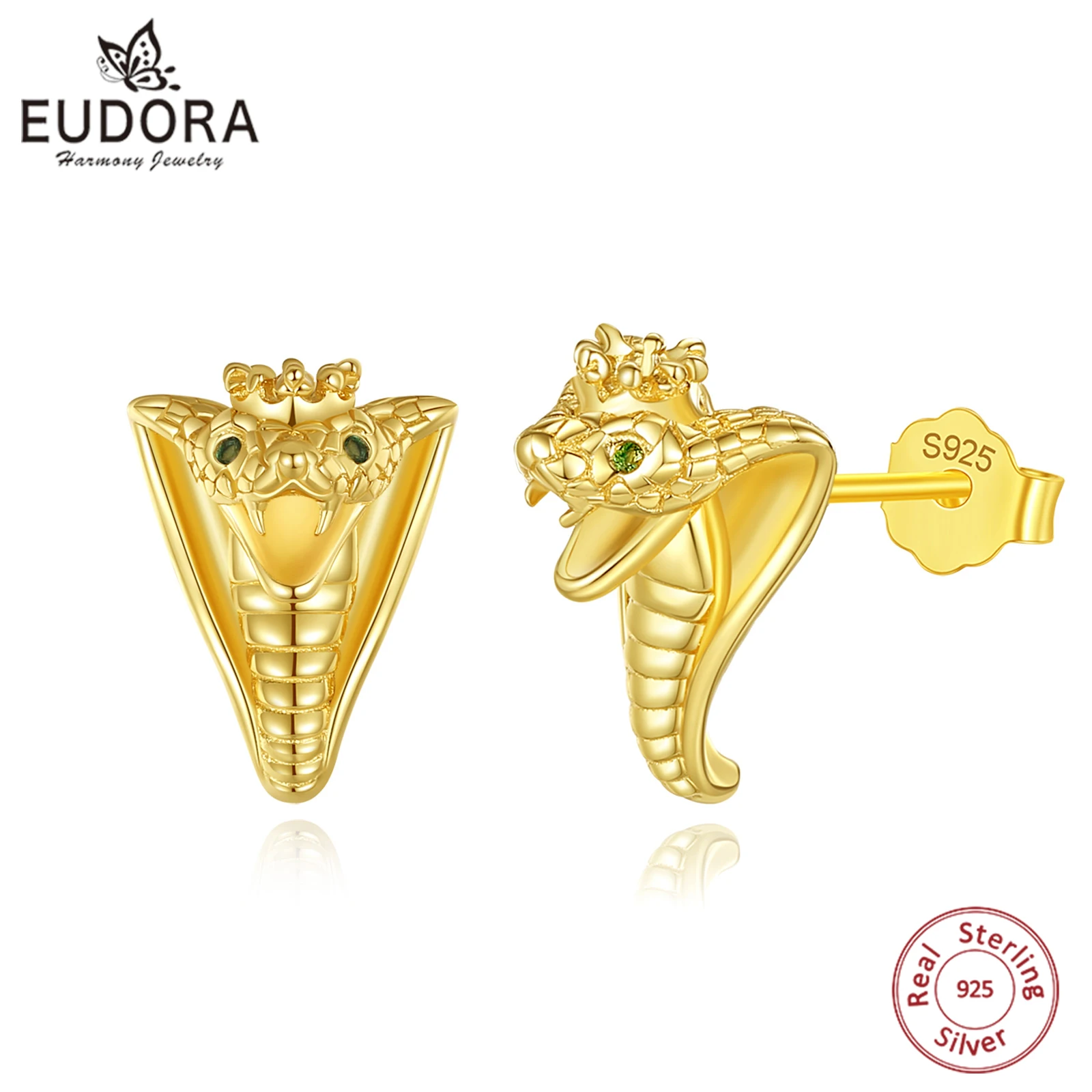 

Eudora 925 Sterling Silver Snake Earing Clips 18k Gold Cobra Cobra Personality Stud Earings Animal Female Jewelry For Women Gif