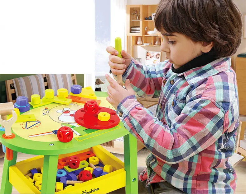 

[Funny] Children simulation wooden maintenance tool table Multi-functional education desk DIY assembly Nut blocks toy kids gift