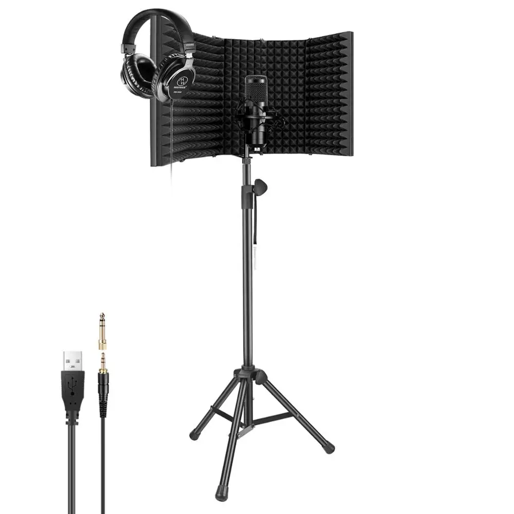 

Neewer USB микрофон, 192 кГц/24Bit Plug & Play кардиоидный конденсаторный микрофон с монитором для подключения наушников/5-Панель изоляции щит/штатив-Три...