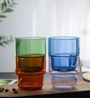 stackable glass cup set drinking glasses at home tea milk coffee with hot liqor or cold water cup boroslicate glass