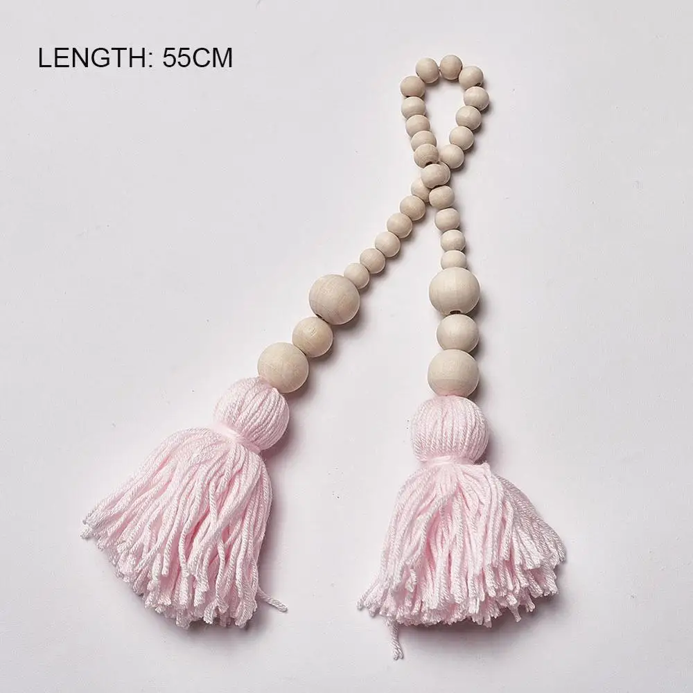 2 Pink tassel Деревянные бусины, гирлянда с шариком, кисточки, подарочное украшение, Настенный декор для детской комнаты, натуральный декор для свадебной комнаты принцессы, палатки - Цвет: 2 Pink tassel
