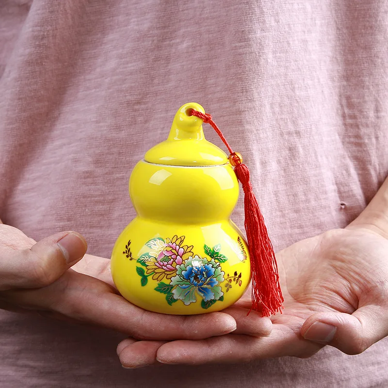Cucurbit Tea Caddy Ceramic Tea Box Gift Tea Leaf Packing Box Coffee Bean Sealed Canister Pills Face Powder Storage Jar