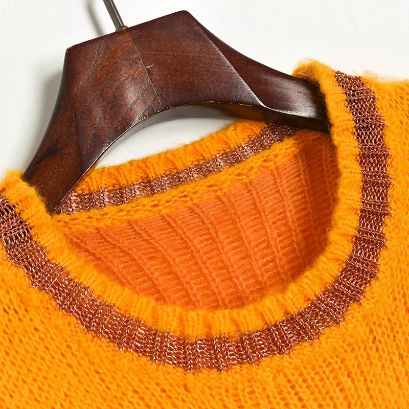 

Micosoni 2019 Winter New Gold Round-Neck Loose-Fit Lazy Gradient Colored Thick-Knit Sweater Women's Topshop Orange, blue