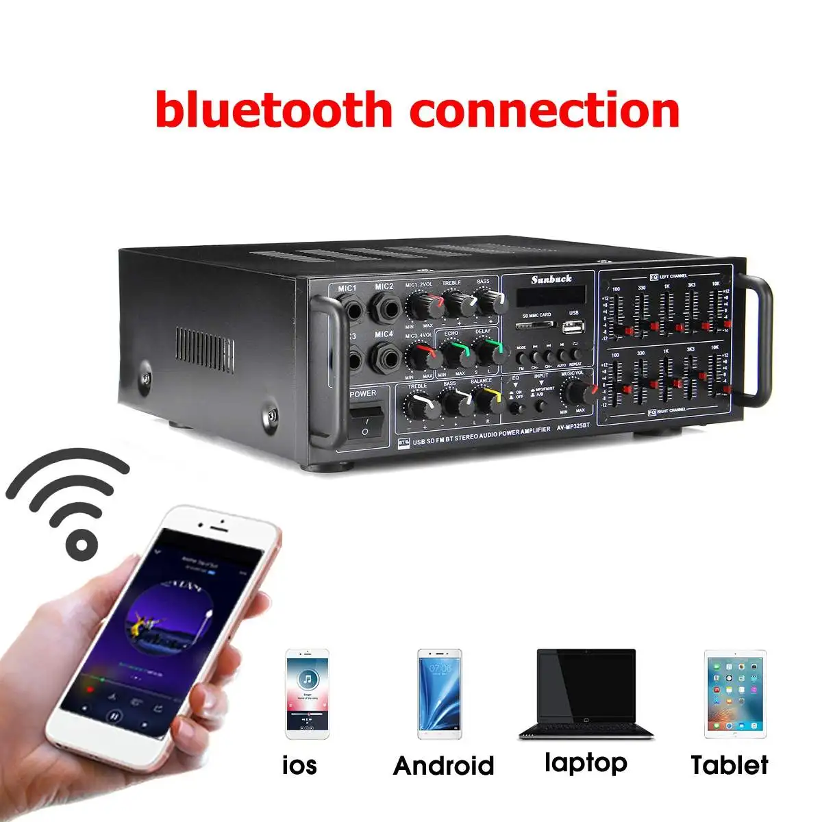 Peak 2000 Вт 110 240 в bluetooth Hi Fi фотомагнитола музыкальный ресивер FM радио усилитель
