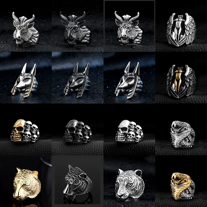 

Animal Totem Gothic Titanium Black Animal Rings Punk Rock 316L Stainless Steel Finger Ring Mens Biker Male Jewelry