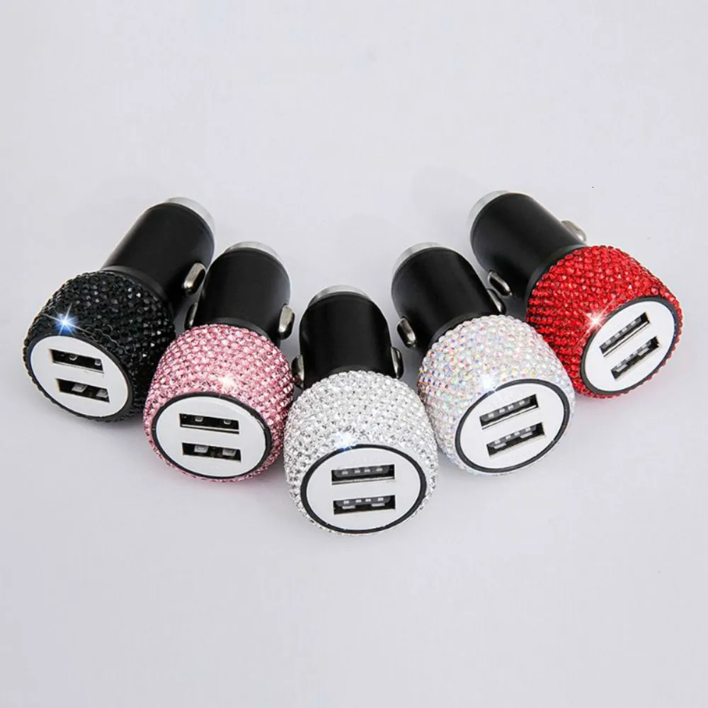 

Fashion New 1 Pc Dual USB Car Charger Bling Handmade Rhinestones Crystal Car Decorations for Fast Charging Car Decor 5 Styles
