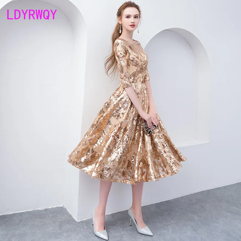 

2021 new party tight-fitting gold female mid-length dress Zippers Ankle-Length Regular Solid Sheath