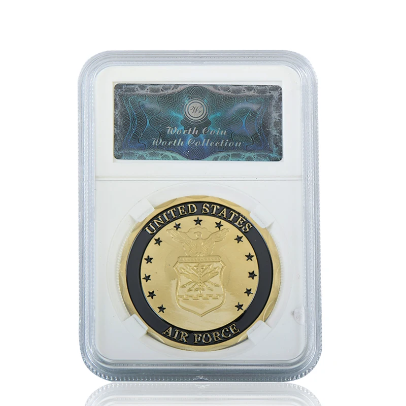 coin 2 with case WR армия США Военные позолоченные монеты коллекционные с монетницей Air Force темно-синяя сувенирная монета подарок для мужчин дропшиппинг - Цвет: coin 2 with case