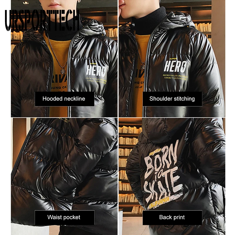 Зимняя мужская куртка Толстая теплая парка куртки серебристого цвета Яркая