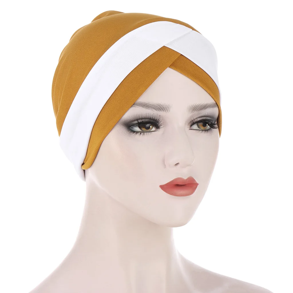 

Forehead Cross Under Scarf Cap Double Color Muslim Turban Caps Stretchy Islam Headscarf Bonnets Turbante Mujer