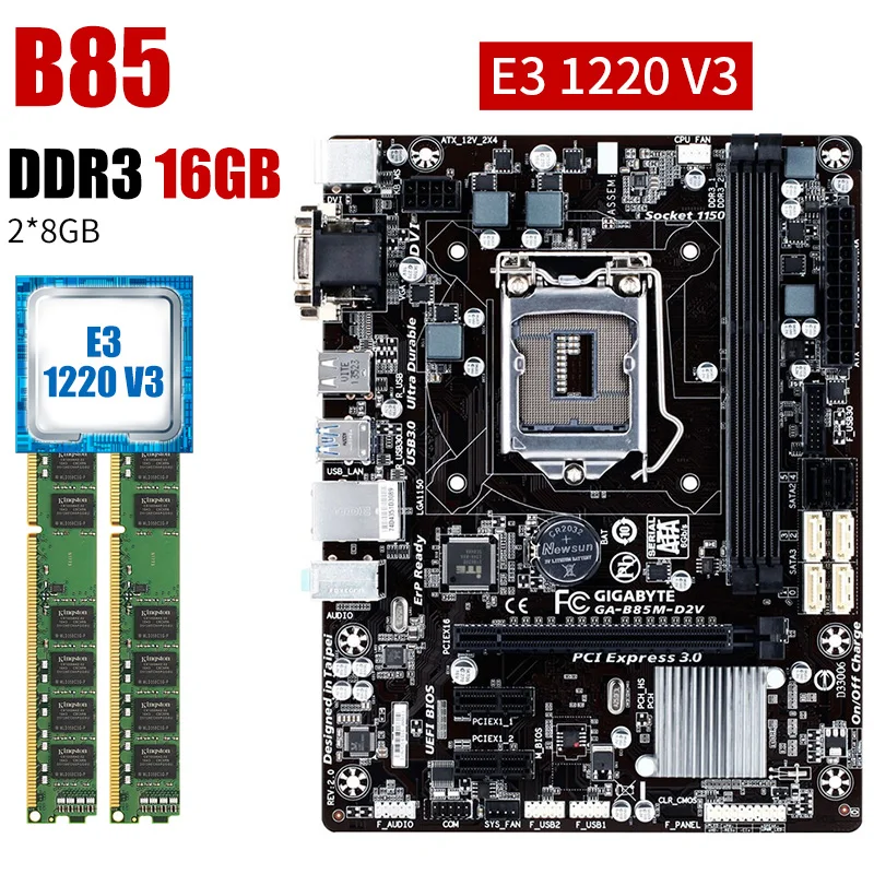 Verkauf B85 Motherboard LGA 1150 Set Kit Mit Intel Xeon E3 1220 V3 CPU Prozessor 16GB(2*8GB) DDR3 RAM