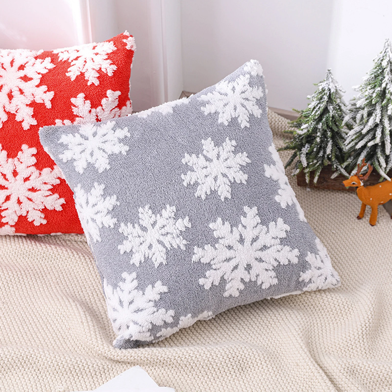 

Throw Pillow Covers Christmas Decor Snowflake Embroidered Zipper Pillowcase Soft Cotton Cushion Case for Office