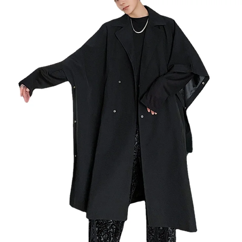 

Men Streetwear Gothic Punk Loose Long Trench Coat Overcoat Male Women Halloween Vintage Windbreaker Cape Cloak Jacket Outerwear
