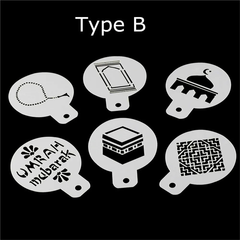 6pcs/set PET Mosque Eid Mubarak Ramadan Design Coffee Stencils laser cut cookie Biscuits fondant cake mold supplies | Дом и сад