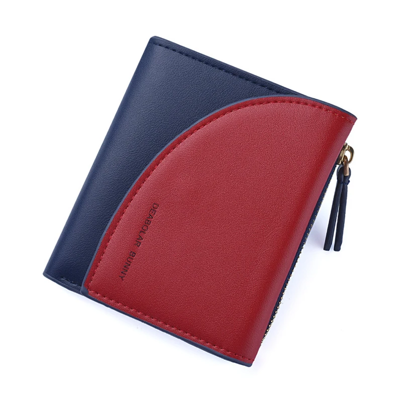 Красный Новые женские кошельки в стиле пэчворк с несколькими карточками, Короткий держатель для карт с кисточкой с молнией контрастного цвета, клатч, Женский кошелек для монет - Цвет: Красный
