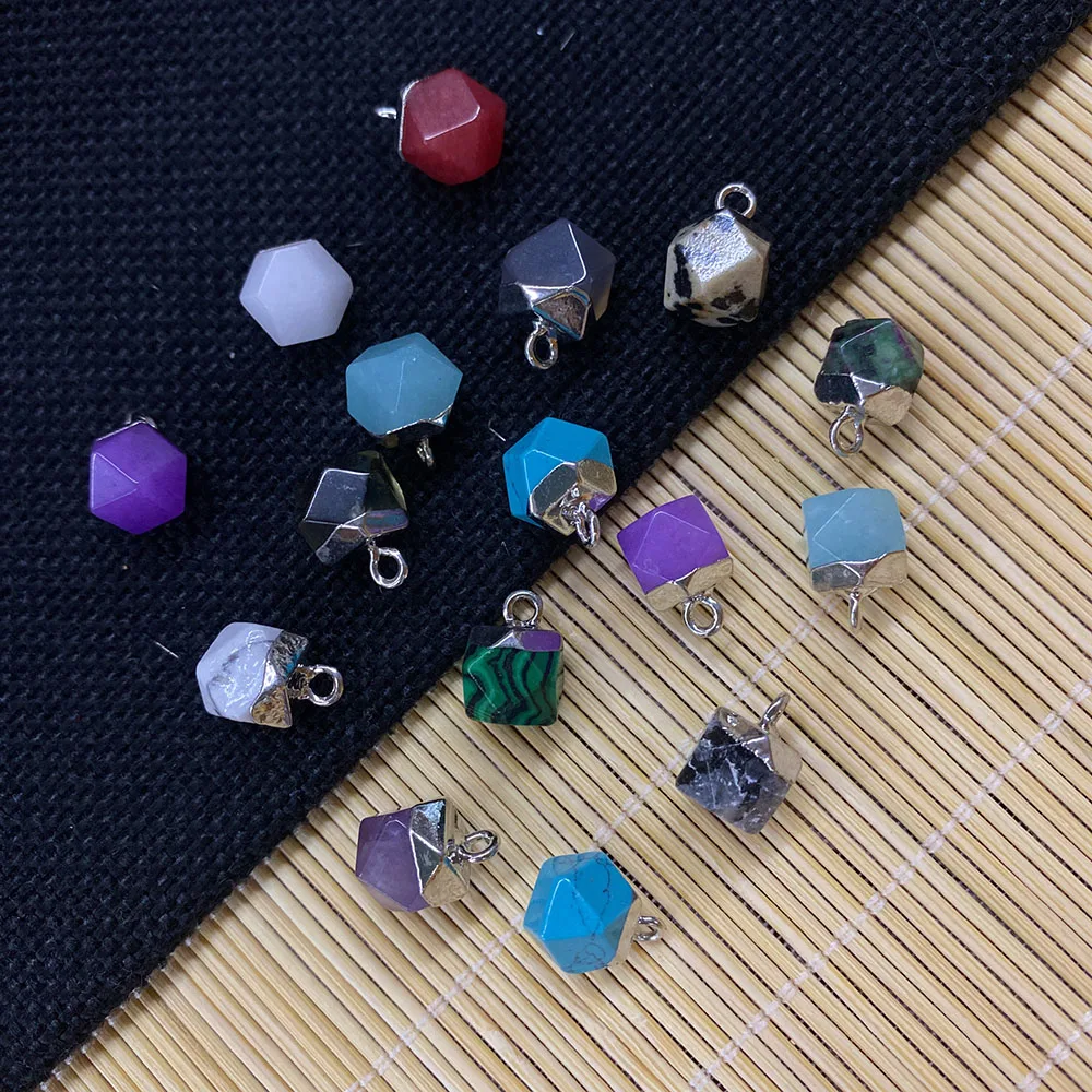 

1pcs Multilateral Natural Stone Pendant Labradorite White Turquoise Agate Used for IDY Jewelry Making Necklace Bracelet 8x13mm