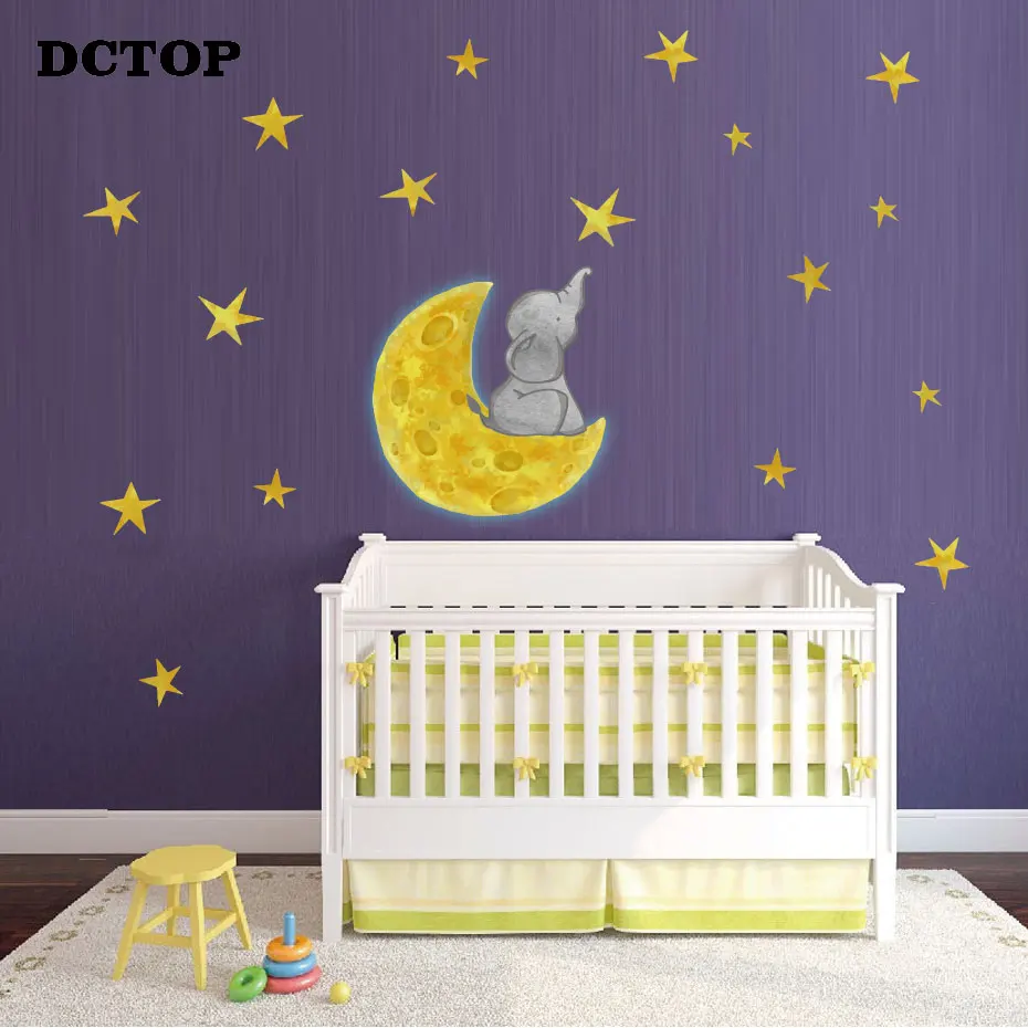 Детские настенные наклейки в виде слона Луны звезд для спальни детской комнаты