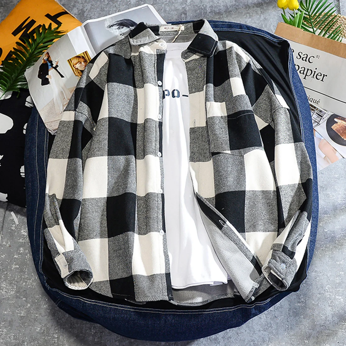 SHUJIN с длинным рукавом в красно черную клетку рубашки для мужчин Slim Fit