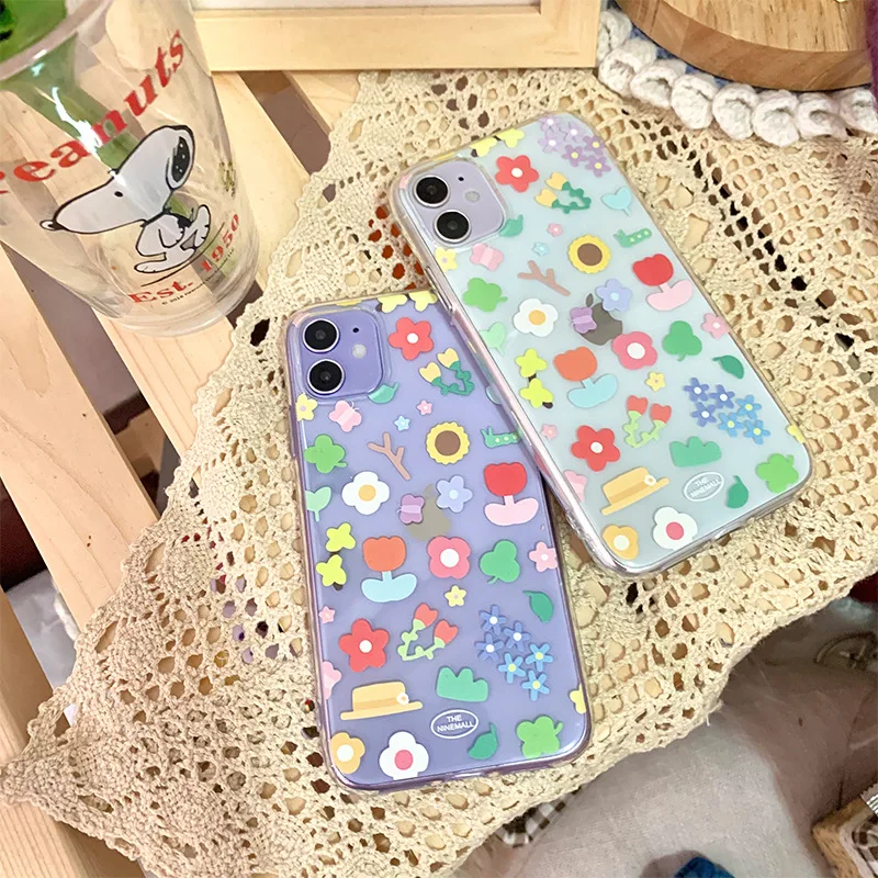 

Korea Style Cute Floral Phone Case For iPhone 12 Mini 11 Pro Max X XS XR 7 8 6 Plus Soft TPU Ultra Thin Flower Back Cover