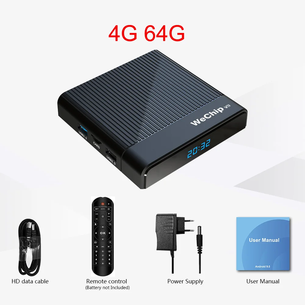 4GB 64GB ТВ-приставка Wechip V9 Android 9,0 Amlogic S905X3 DDR3 4 Гб юаней 2,4 г/5 г Wifi Bluetooth 4,0 ТВ приставка YouTube 1080P HD плеер - Цвет: 4GB 64GB
