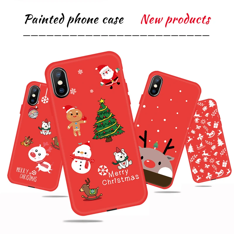 Новогодний чехол для iPhone 11 8 7 6 6S Plus 2019 Рождественский с рисунком оленя снеговика