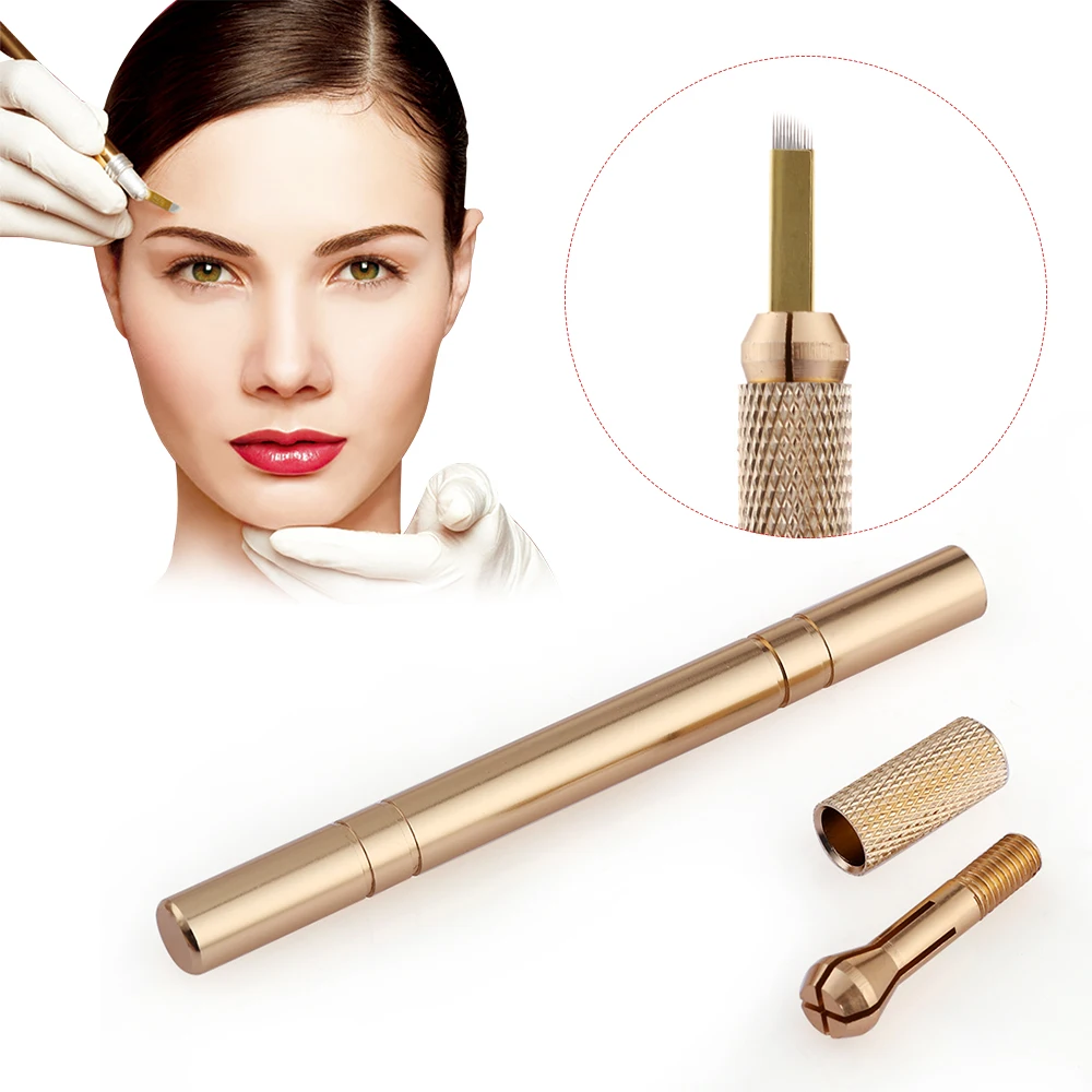 _ 5 шт. 12 контактов иглы для микроблейдинга + Золотая тату ручка Tebori 3D Перманентный