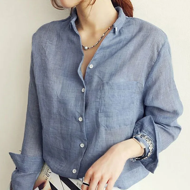 

Shirts for Women Top Female Vintage Shirt Cotton Linen Oversized Shirt Long Sleeve Top Blouse Spring Summer Solid Color Blouse
