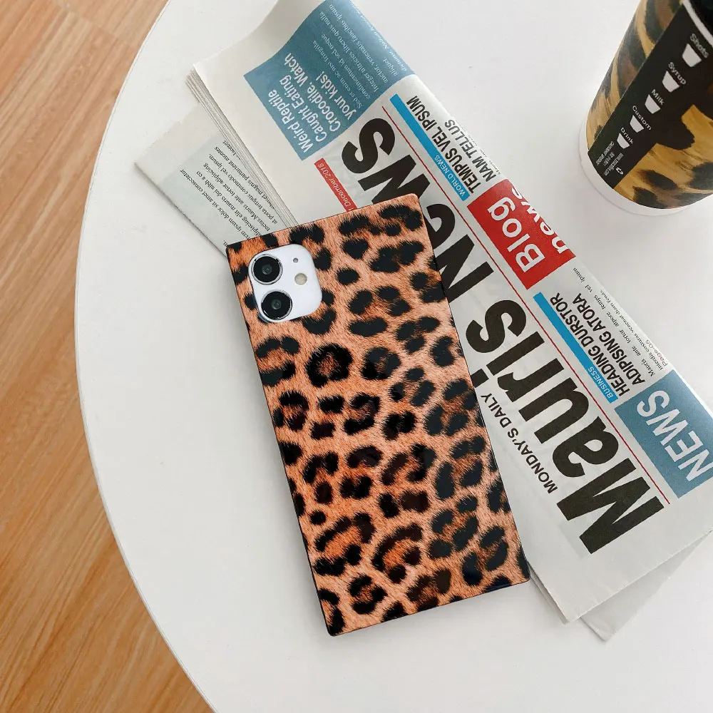 Square Leopard Phone Case For iPhone 12 Pro Max X XR XS Max 7 8 Plus Zebra Soft Silicone Cover Cases For Fundas iphone 11 Coque