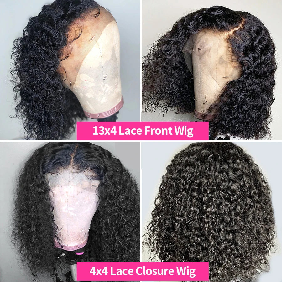 Jerry Curly Short Bob Wig Lace Front Human Hair Wigs For Women Brazilian Pre Plucked 4x4 Closure 13x4 Hd Deep Wave Frontal | Шиньоны и