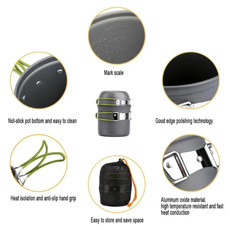 

Hot Sale Outdoor Tableware Wear-resistant Outdoor Camping Cookware Pot+Fork+Spoon+Table Knife+Fork+Stove Picnic Tools