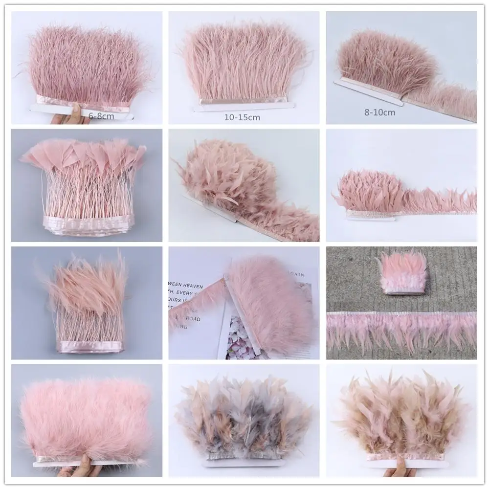 2 метра окрашенной кожи розовые Страусиные искусственные перья лента с бахромой