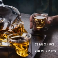 4 pcs 75 ml wine glasses skull whisky glass double bottom mug shot glass cup for beer wine mug 250 ml brandy cocktail glass cup