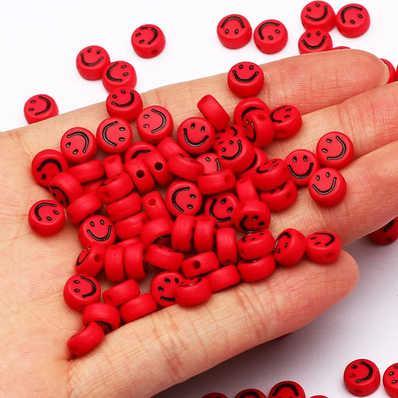 Красочные акриловые бусины со смайликом 7 мм круглые с отверстием для