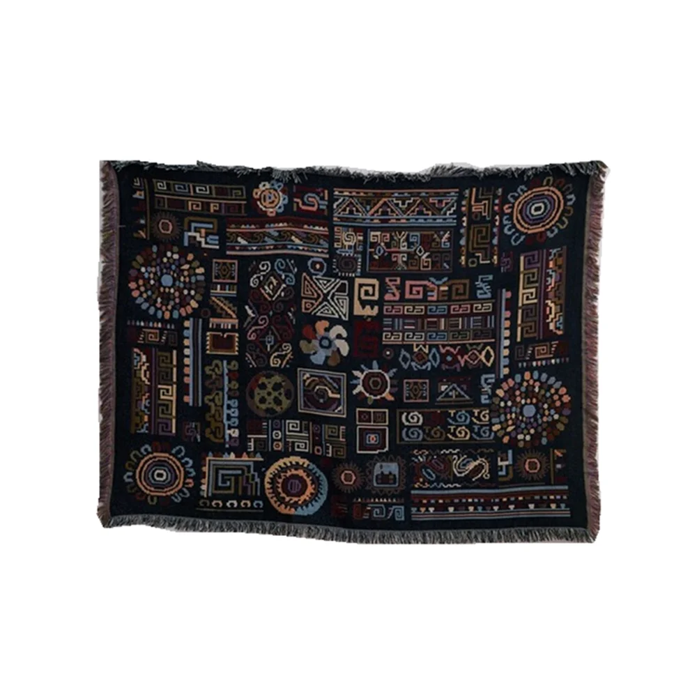 

Bohemian Style Double-Sided Blanket Creative Stitching Geometric Jacquard Woven Functional Sofa Towel Knitted Throw Bedspread