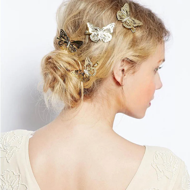 

European And American Retro Metal Left And Right Side Hairpins Side Clip Hair Accessories Korean Women's Hollow Hair Accessories