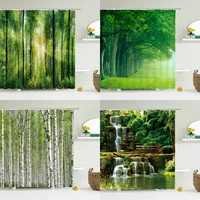 3d printing forest shower curtain green plant tree landscape bath curtain with hooks for bathroom waterproof scenery curtains